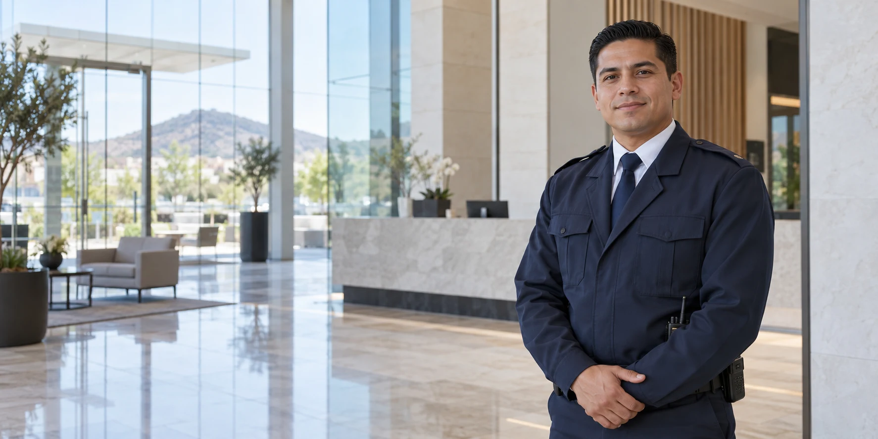 Imagen conceptual de un profesional de seguridad en una recepción corporativa